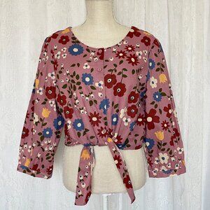 Modcloth x Princess Highway Women's Top 16 Tie Front Floral Mauve Blouse Button